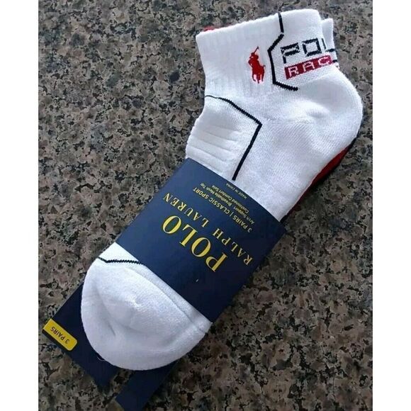 Polo Ralph Lauren Mens Classic Sport Racing Print Socks White Red Asst Sz 10-13 - Picture 1 of 10